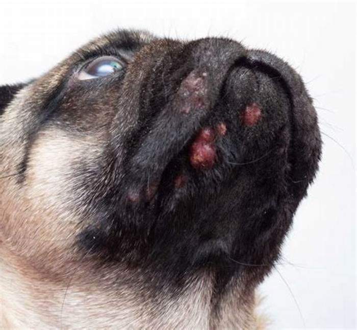 What do dog pimples look like?